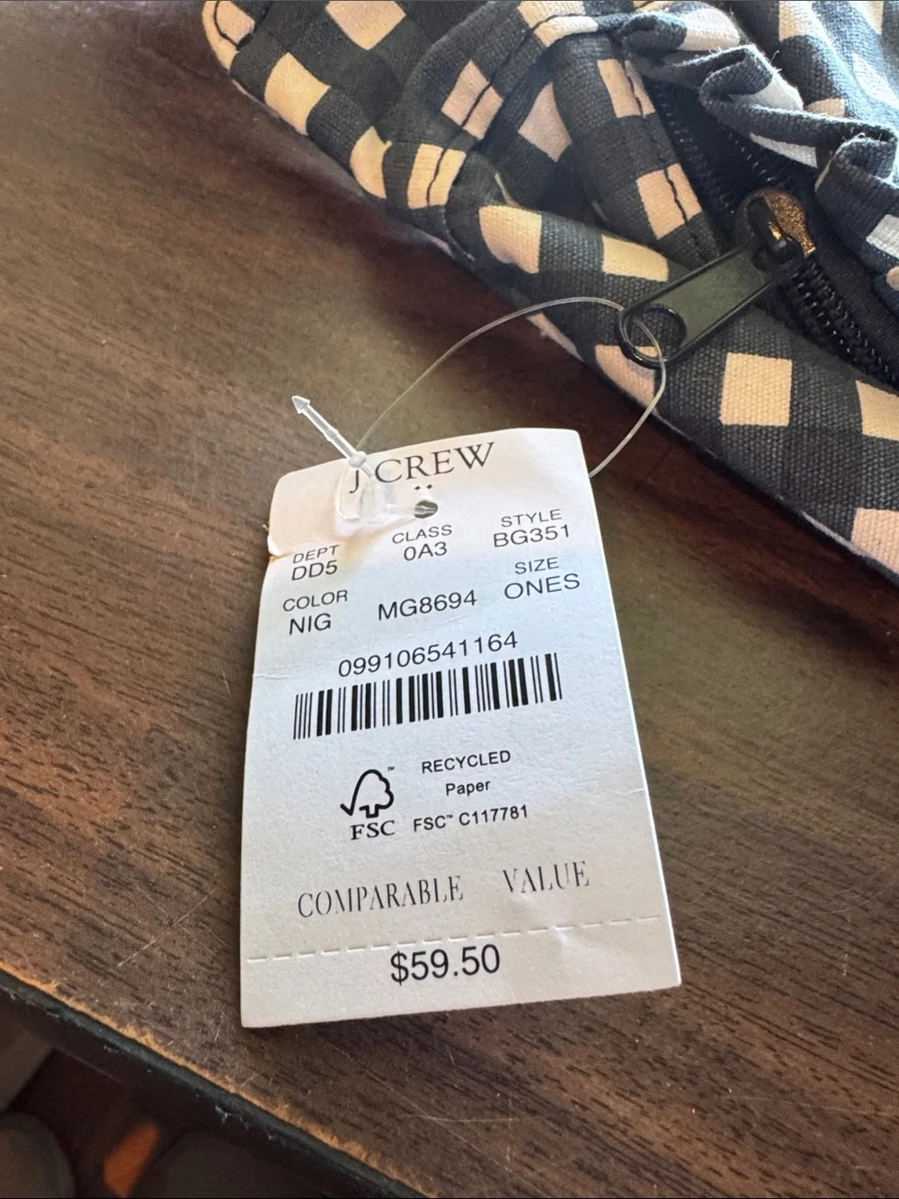 J. Crew Navy and Cream Gingham Chain-Trim Waist Bag